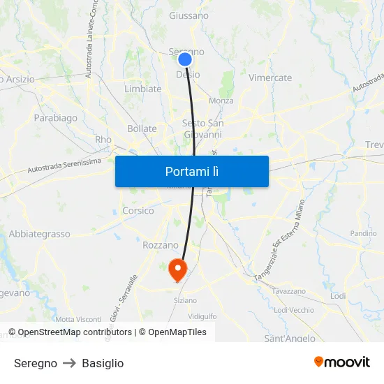 Seregno to Basiglio map