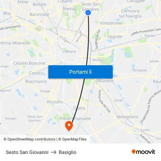 Sesto San Giovanni to Basiglio map