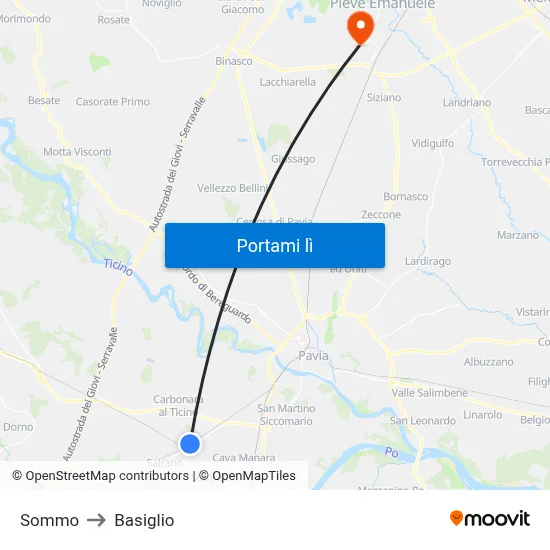 Sommo to Basiglio map