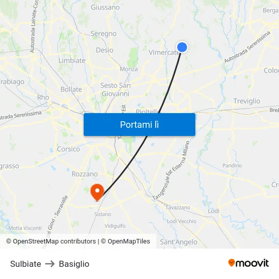 Sulbiate to Basiglio map