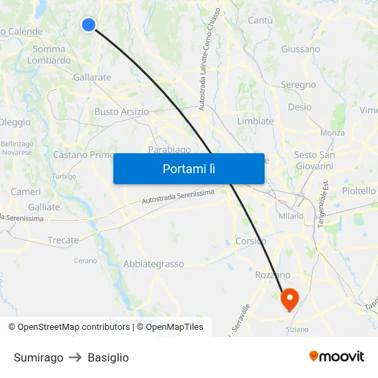 Sumirago to Basiglio map