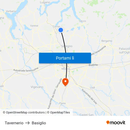 Tavernerio to Basiglio map