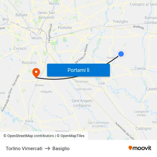 Torlino Vimercati to Basiglio map