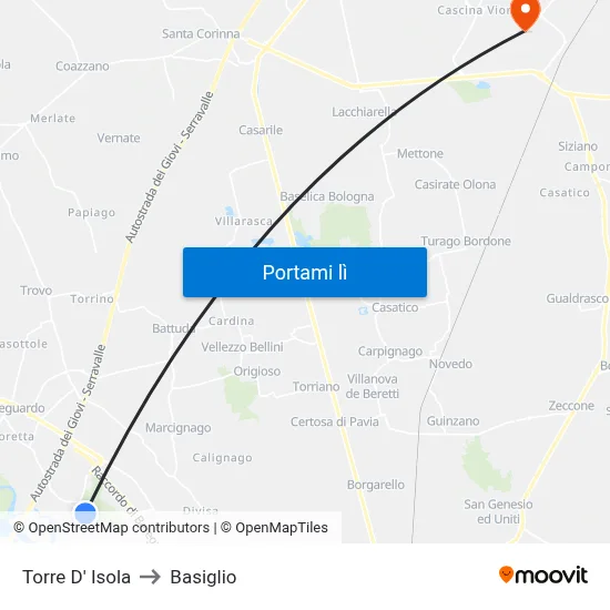 Torre D' Isola to Basiglio map