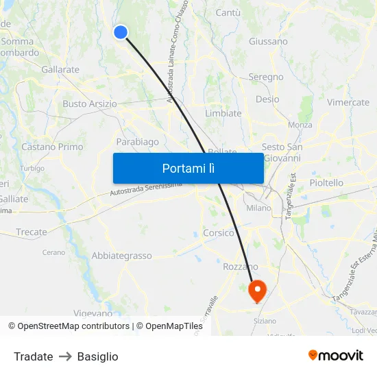 Tradate to Basiglio map