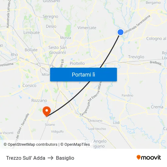 Trezzo Sull' Adda to Basiglio map