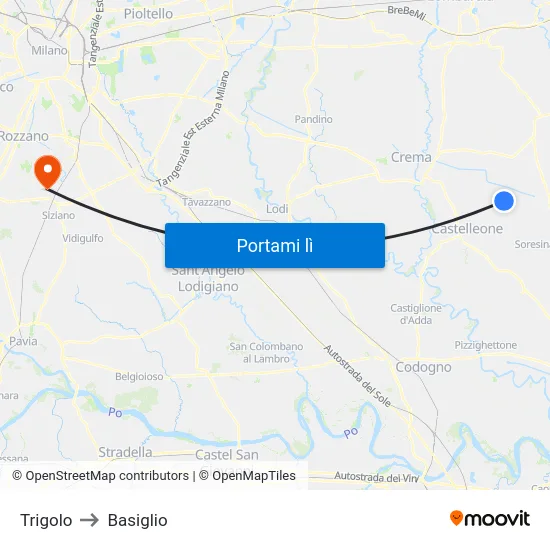 Trigolo to Basiglio map