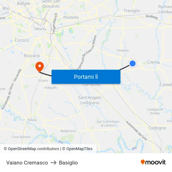 Vaiano Cremasco to Basiglio map