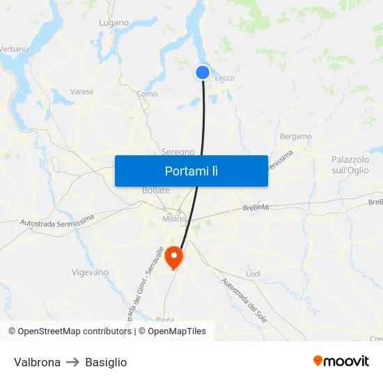 Valbrona to Basiglio map