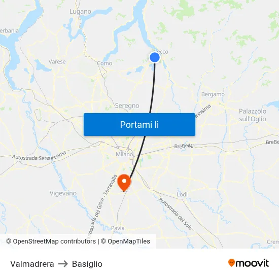 Valmadrera to Basiglio map