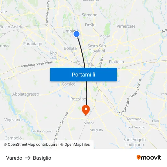 Varedo to Basiglio map