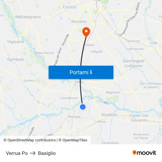 Verrua Po to Basiglio map