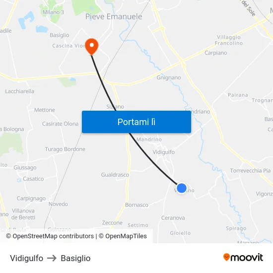 Vidigulfo to Basiglio map