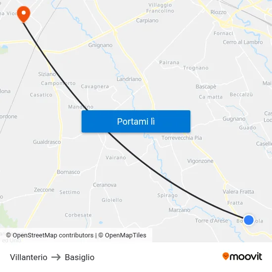 Villanterio to Basiglio map