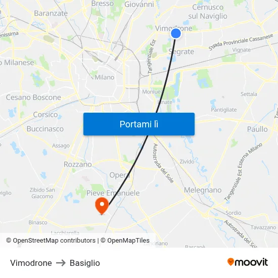 Vimodrone to Basiglio map