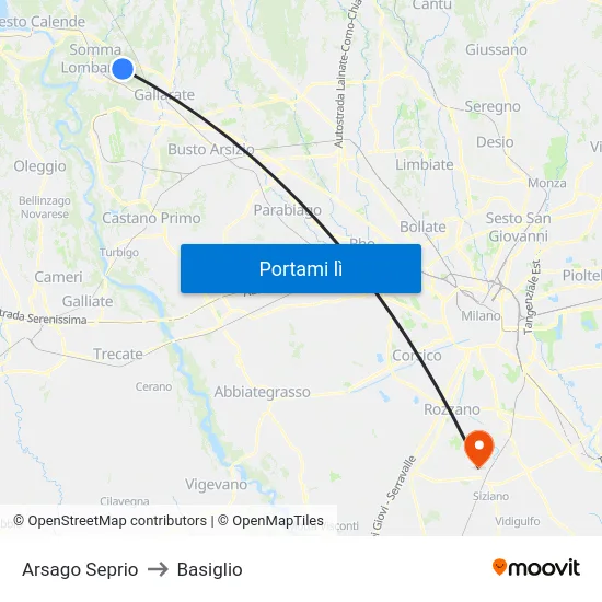 Arsago Seprio to Basiglio map