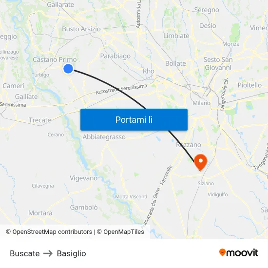 Buscate to Basiglio map