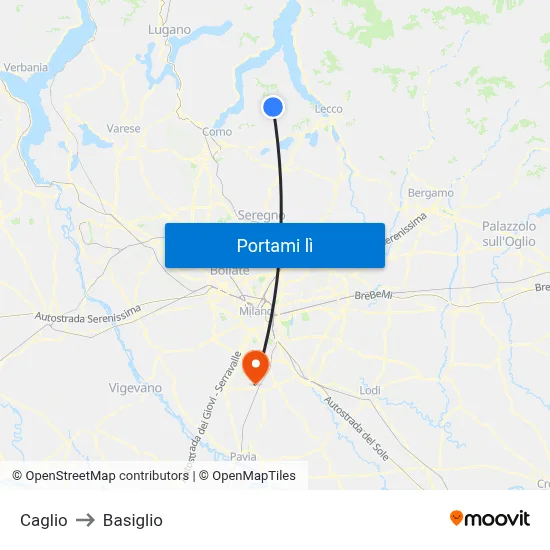 Caglio to Basiglio map