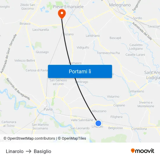 Linarolo to Basiglio map