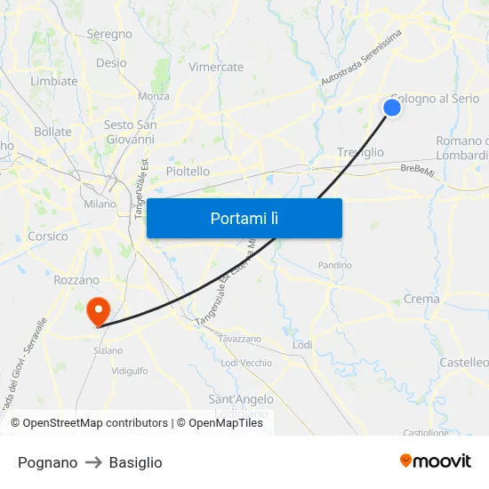 Pognano to Basiglio map
