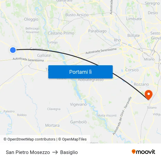 San Pietro Mosezzo to Basiglio map