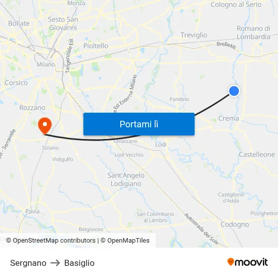 Sergnano to Basiglio map