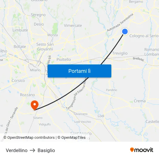 Verdellino to Basiglio map