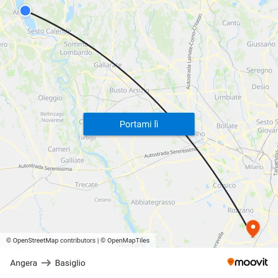 Angera to Basiglio map