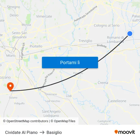 Cividate Al Piano to Basiglio map