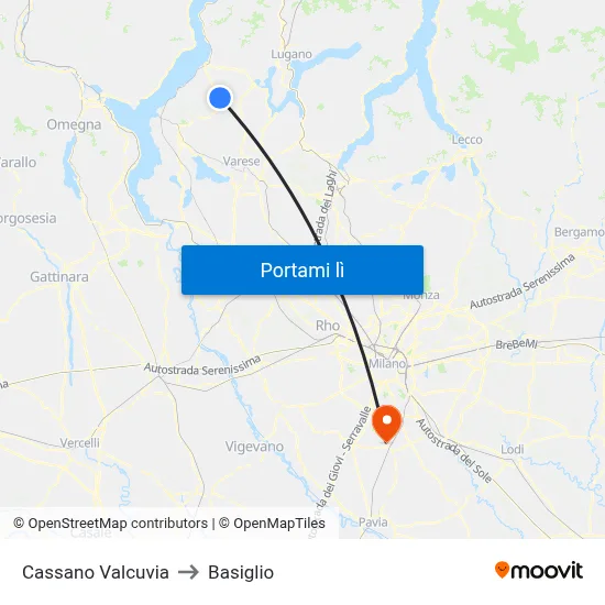 Cassano Valcuvia to Basiglio map