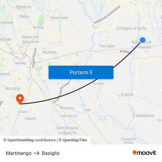 Martinengo to Basiglio map