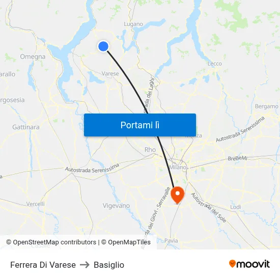 Ferrera Di Varese to Basiglio map