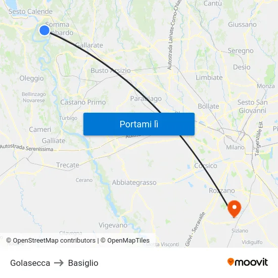 Golasecca to Basiglio map