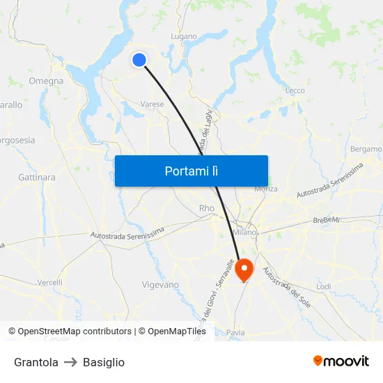 Grantola to Basiglio map
