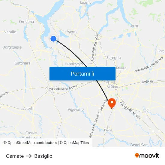Osmate to Basiglio map