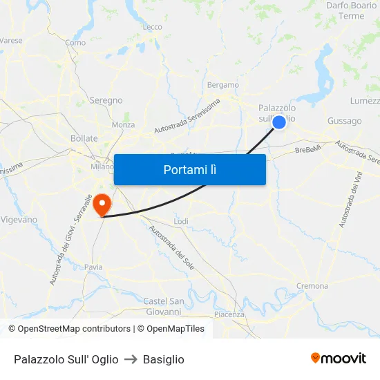 Palazzolo Sull' Oglio to Basiglio map