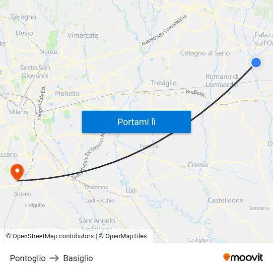 Pontoglio to Basiglio map