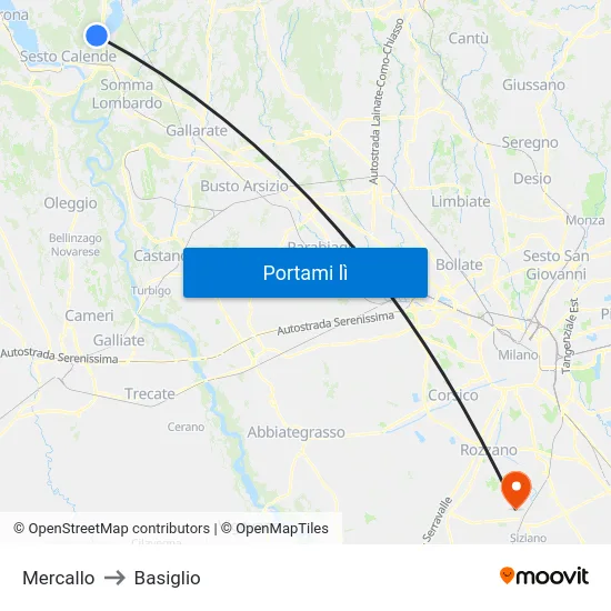 Mercallo to Basiglio map