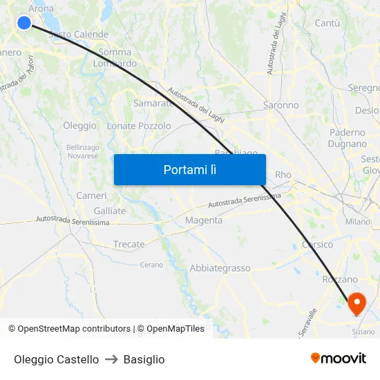 Oleggio Castello to Basiglio map
