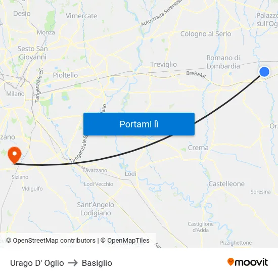 Urago D' Oglio to Basiglio map