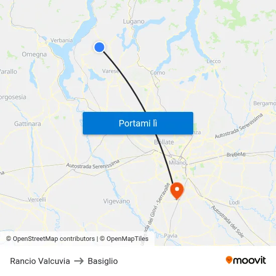 Rancio Valcuvia to Basiglio map