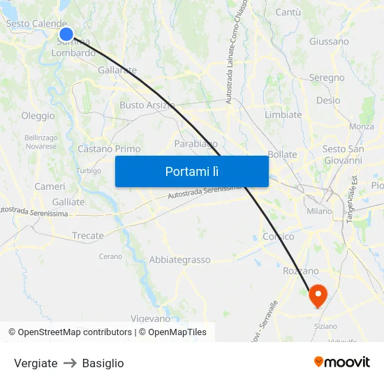 Vergiate to Basiglio map
