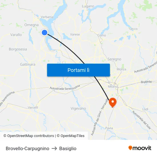 Brovello-Carpugnino to Basiglio map