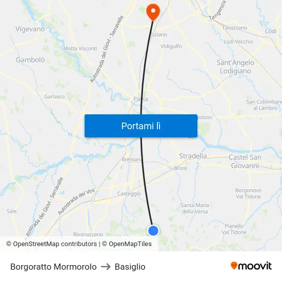 Borgoratto Mormorolo to Basiglio map