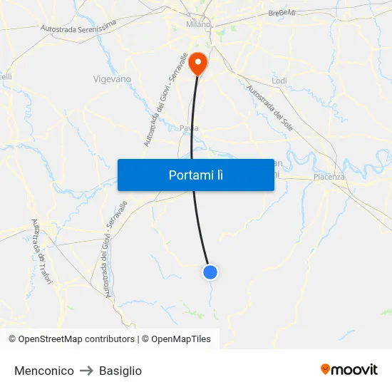 Menconico to Basiglio map