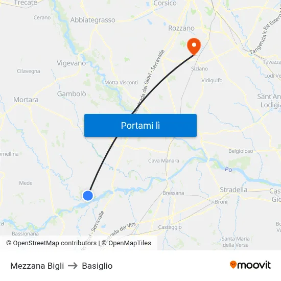 Mezzana Bigli to Basiglio map
