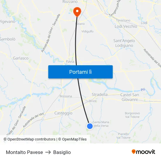 Montalto Pavese to Basiglio map