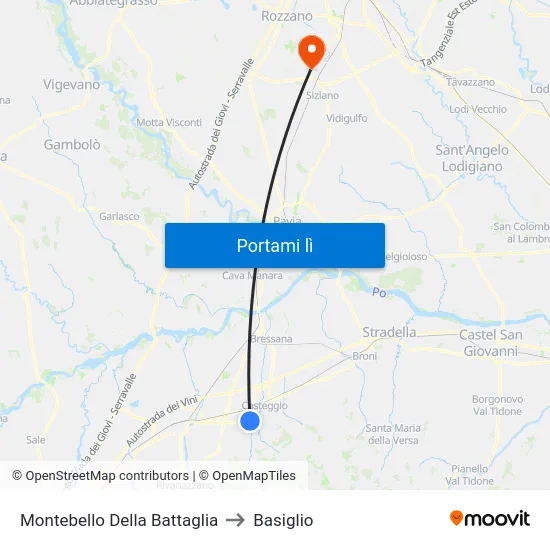 Montebello Della Battaglia to Basiglio map