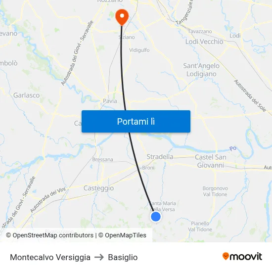 Montecalvo Versiggia to Basiglio map
