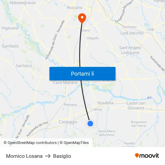 Mornico Losana to Basiglio map